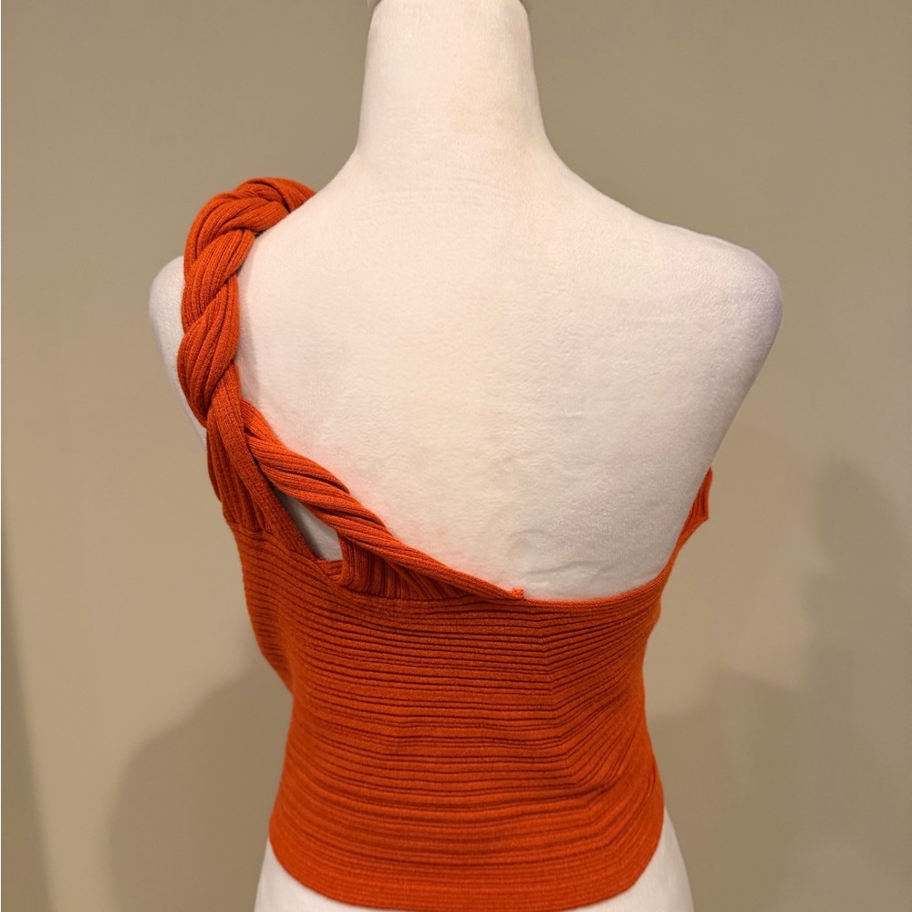 Asymmetrical One-Shoulder Knit Top - Burnt Orange - Size S - Picture 8 of 9